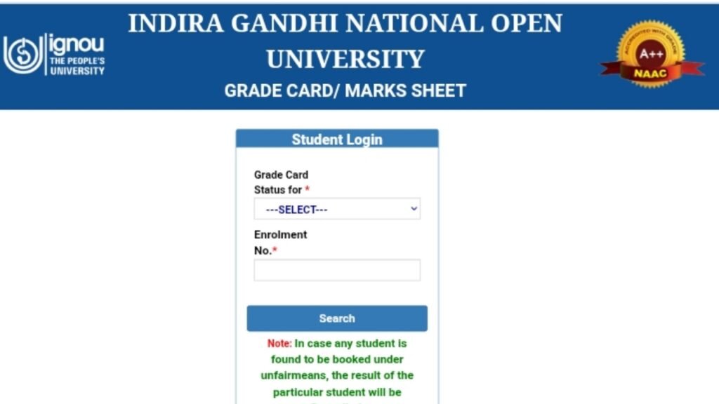 IGNOU University has released the updated grade card for 2025
