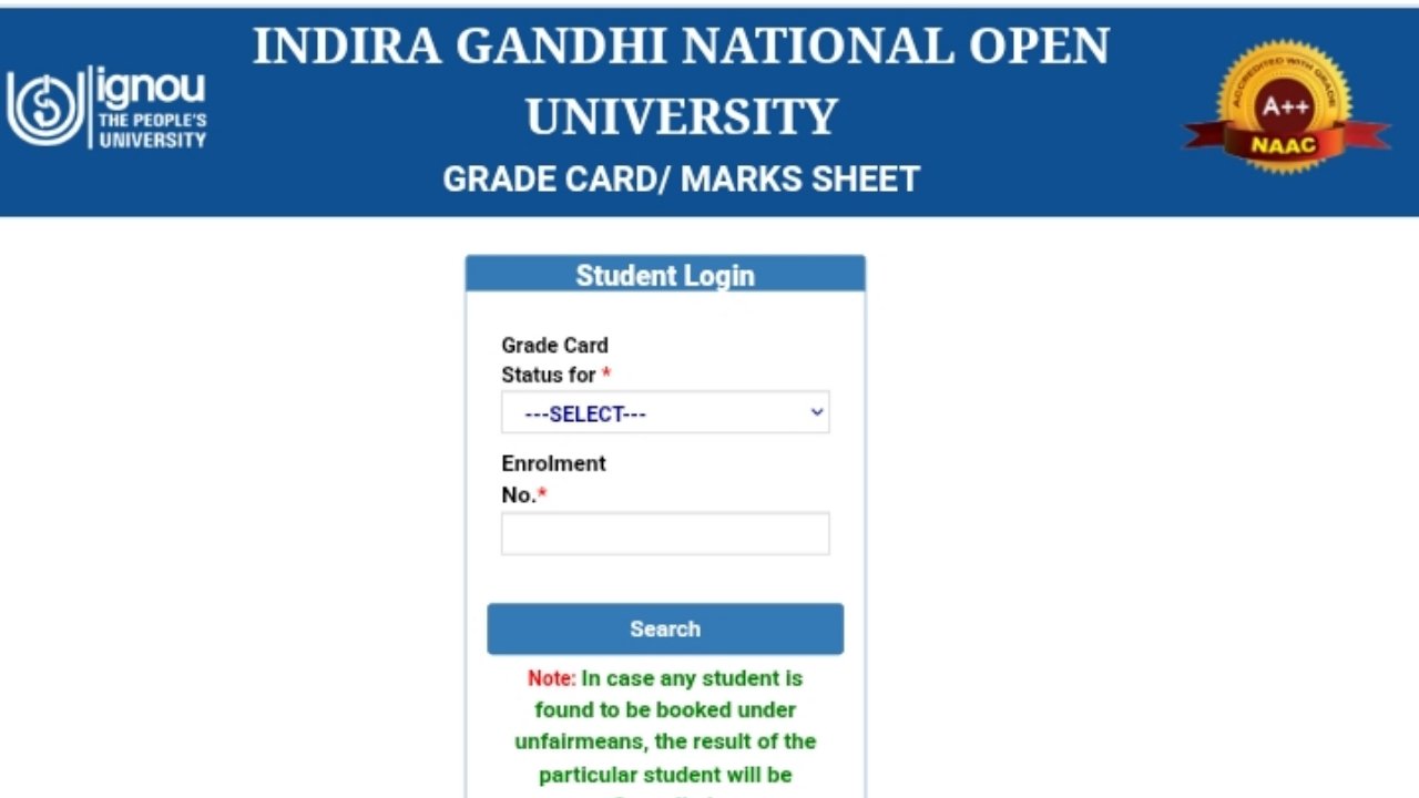 IGNOU University has released the updated grade card for 2025