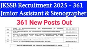 JKSSB has released the recruitment for Junior Assistant posts