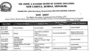 JKBOSE has released the date sheet for 12th class students